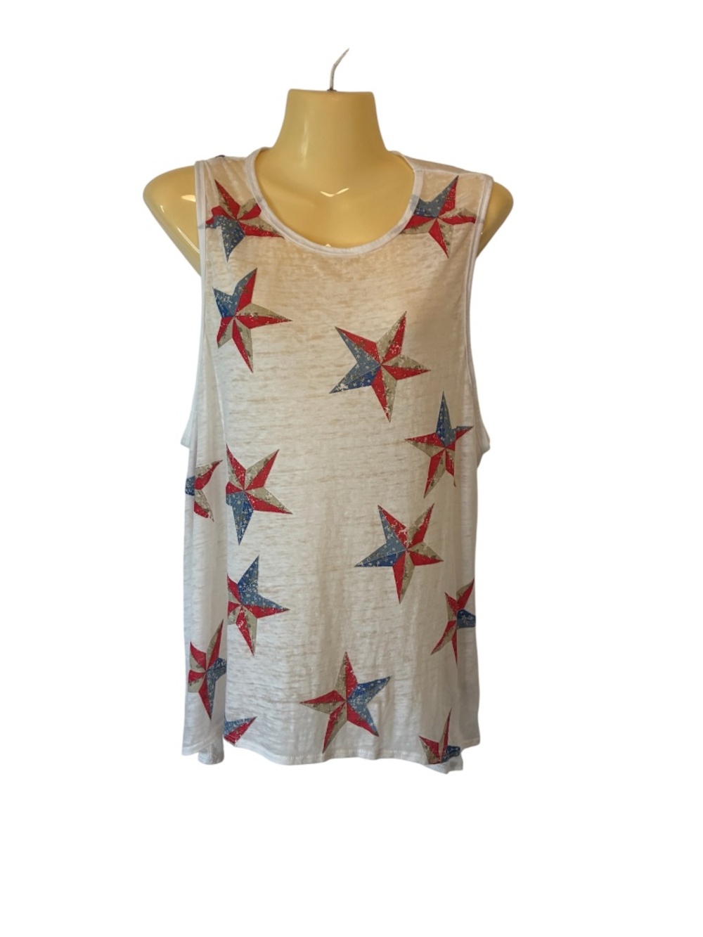 Chaser American Flag Stars Tank Top Patriotic Distressed White Red Blue Medium